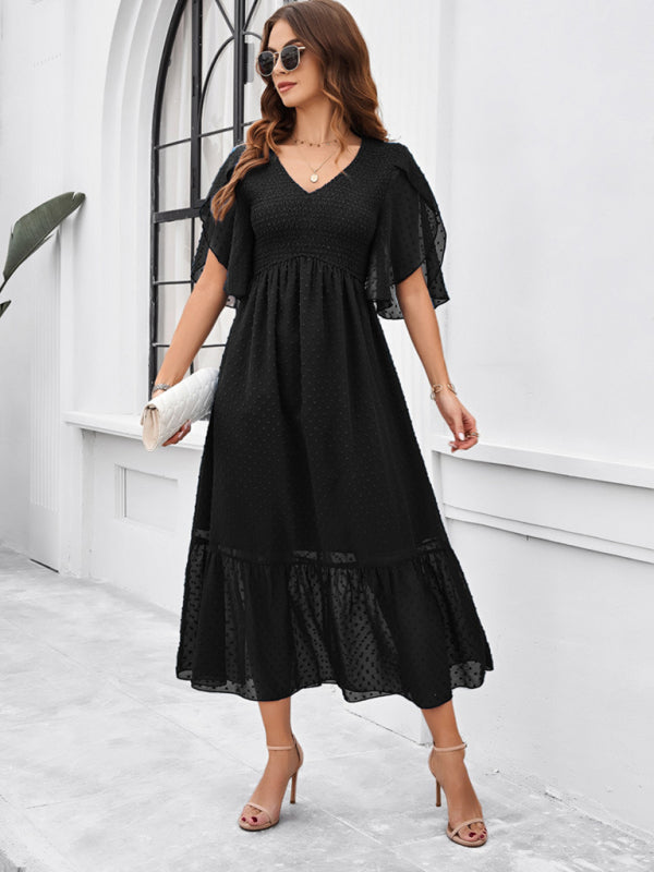 Women's elegant solid color V-neck dress