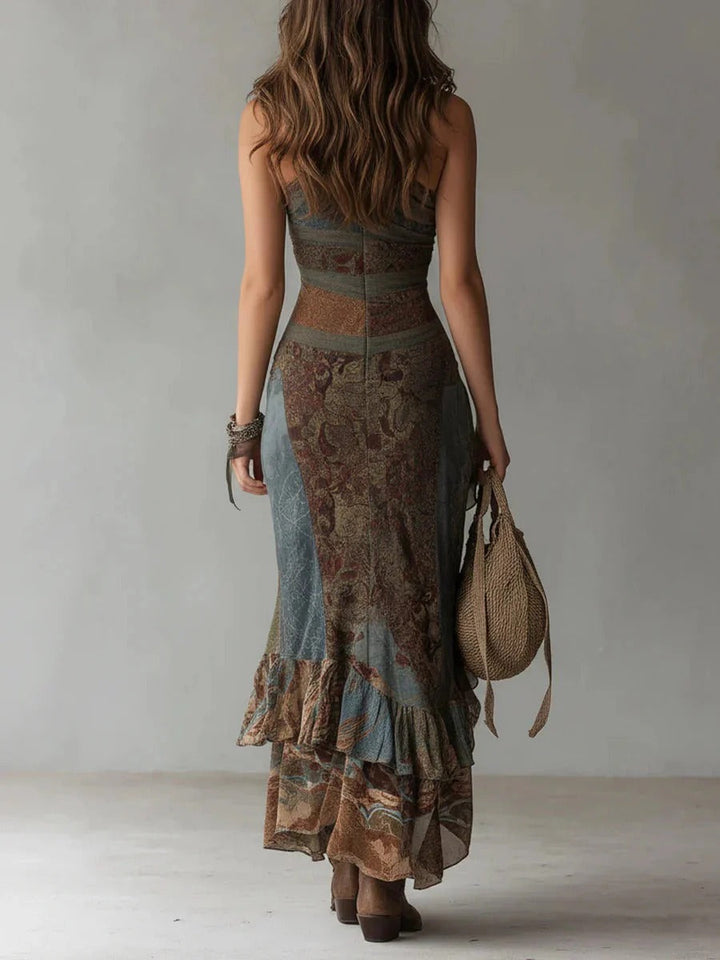 Norexa - Lange Asymmetrische Jurk Etnische Print Elegante Split