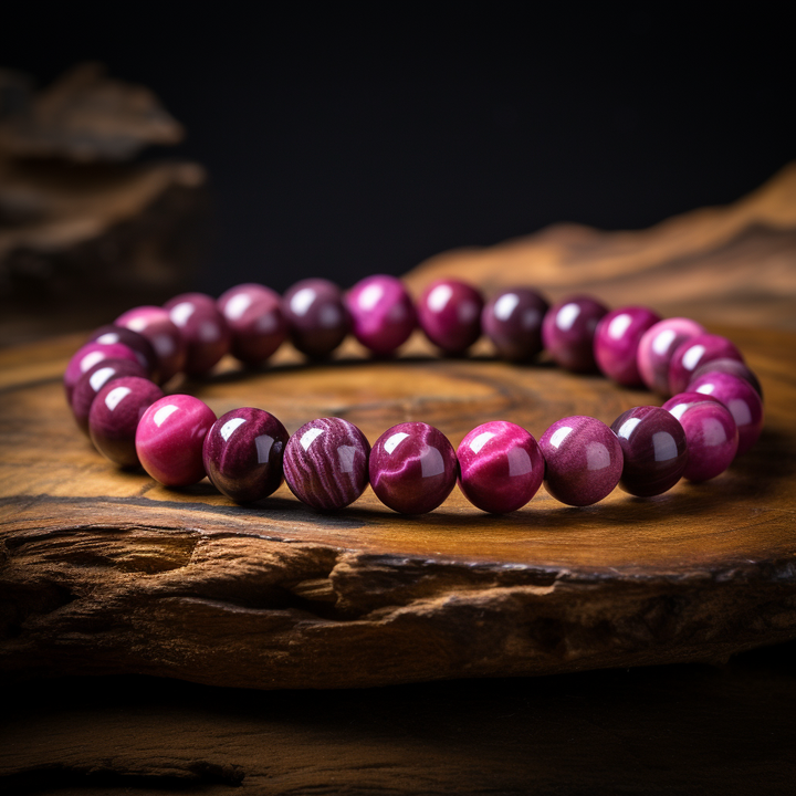 Pulsera Single Stone Ojo de Tigre Rosado