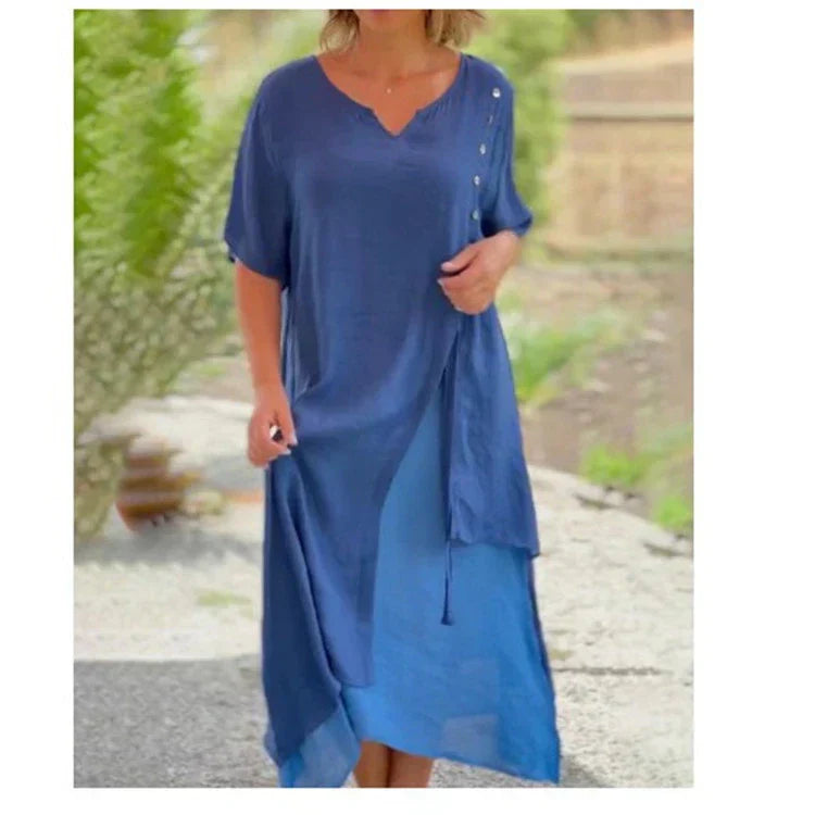 Amabel - Asymmetrische tweedelige jurk met korte mouwen