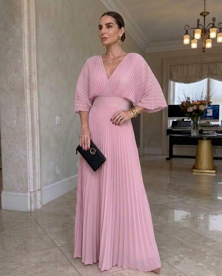 Rynavelle - Elegante plissé jurk met V-hals
