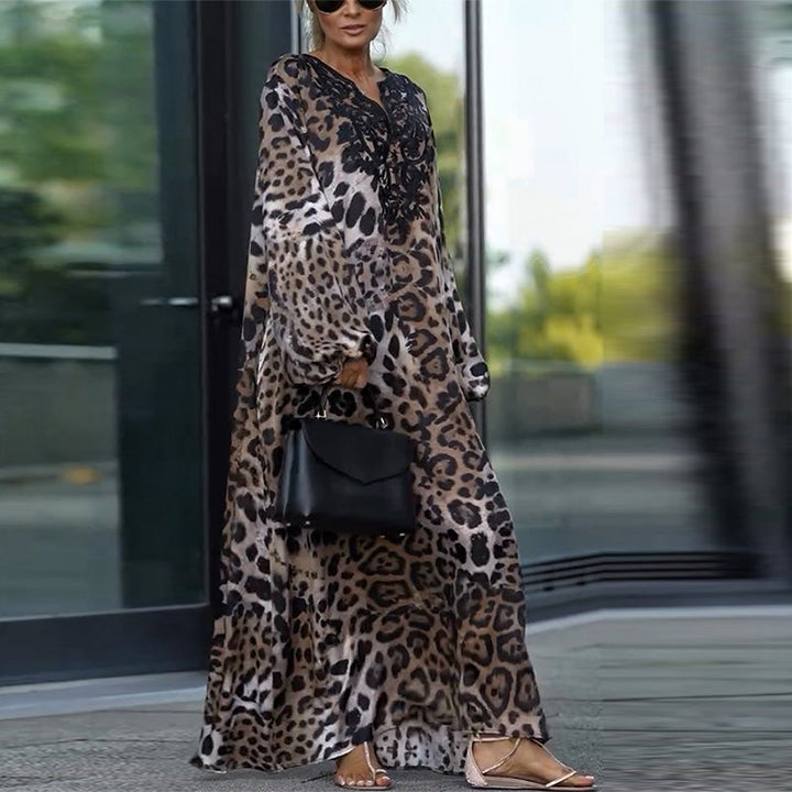 Cerise - Elegante Lange Luipaardprint Jurk