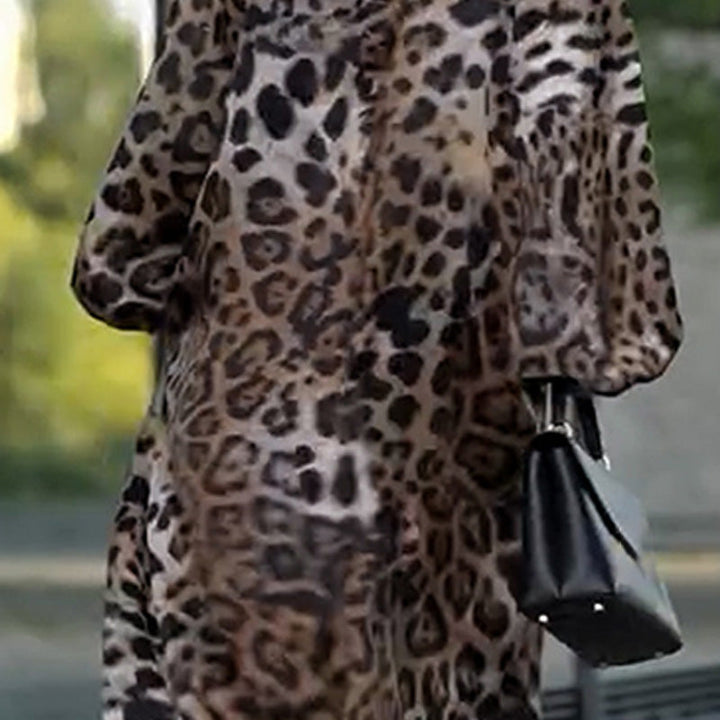 Cerise - Elegante Lange Luipaardprint Jurk