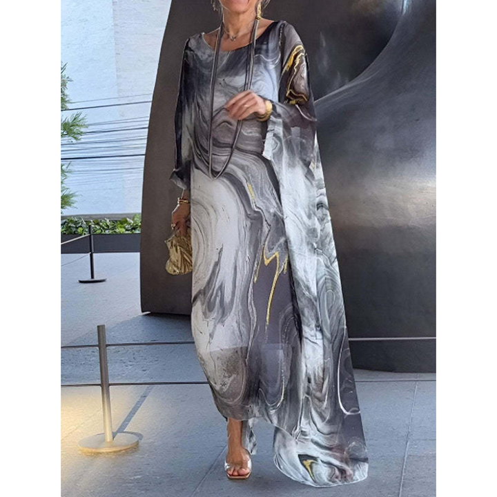 Lenora - Elegante jurken van gemarmerd chiffon met print