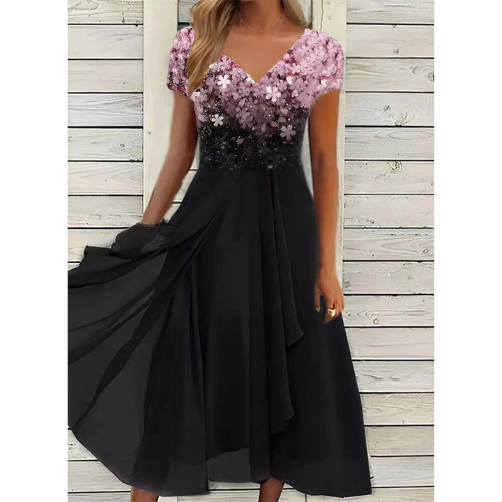 Halina - Elegante zomerjurk met V-Hals en unieke print