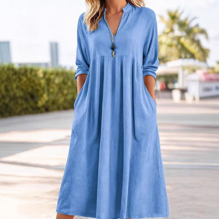 Quivara - Casual Midi Jurk met Empire Taille en V-Hals